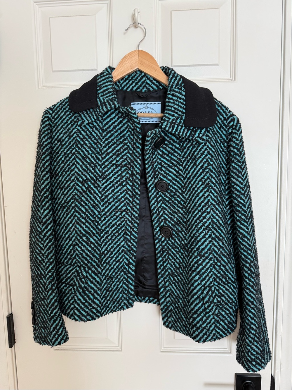 PRADA Milano Cropped Herringbone Jacket • Made in Italy • Size IT 46
